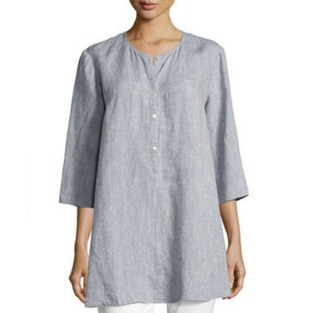 NWOT Eileen Fisher Lagenlook chambray blue organic linen tunic sz S
